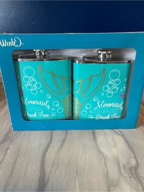 Wink Turquoise Mermaid Tail Flask Set with Gold Accents